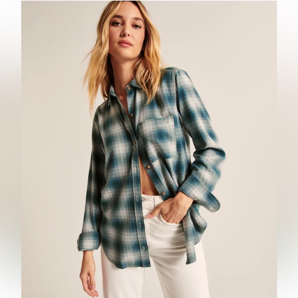 ABERCROMBIE Soft AF Boyfriend Flannal Plaid Shirt NWT